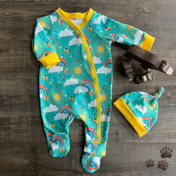 Hearts and Rainbows - Warmer Fabric - All in One Babygrow