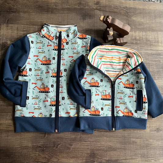 Dino construction - zip up jackets - ready to post