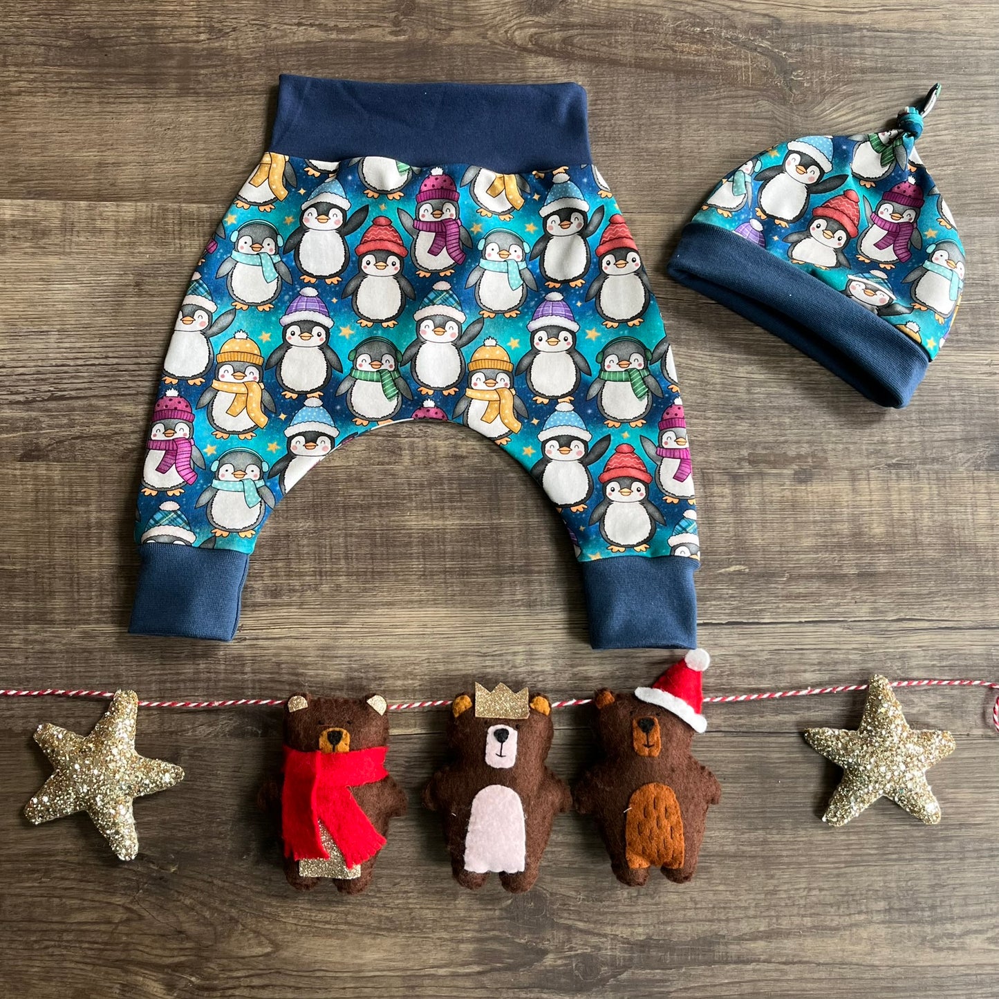 Festive Penguins - Harem and Hat set- 0-3m