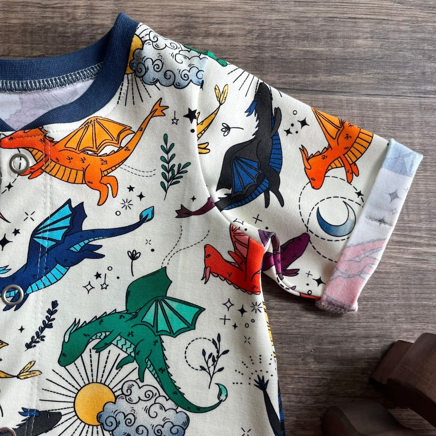 Dragons - popper down romper - ready to post 9-12m