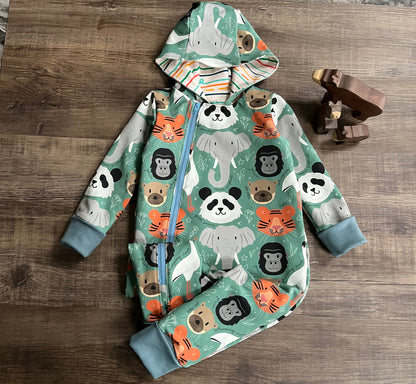 Animals Green - Long Zip Up Coverall - Ready To Post 12-18m