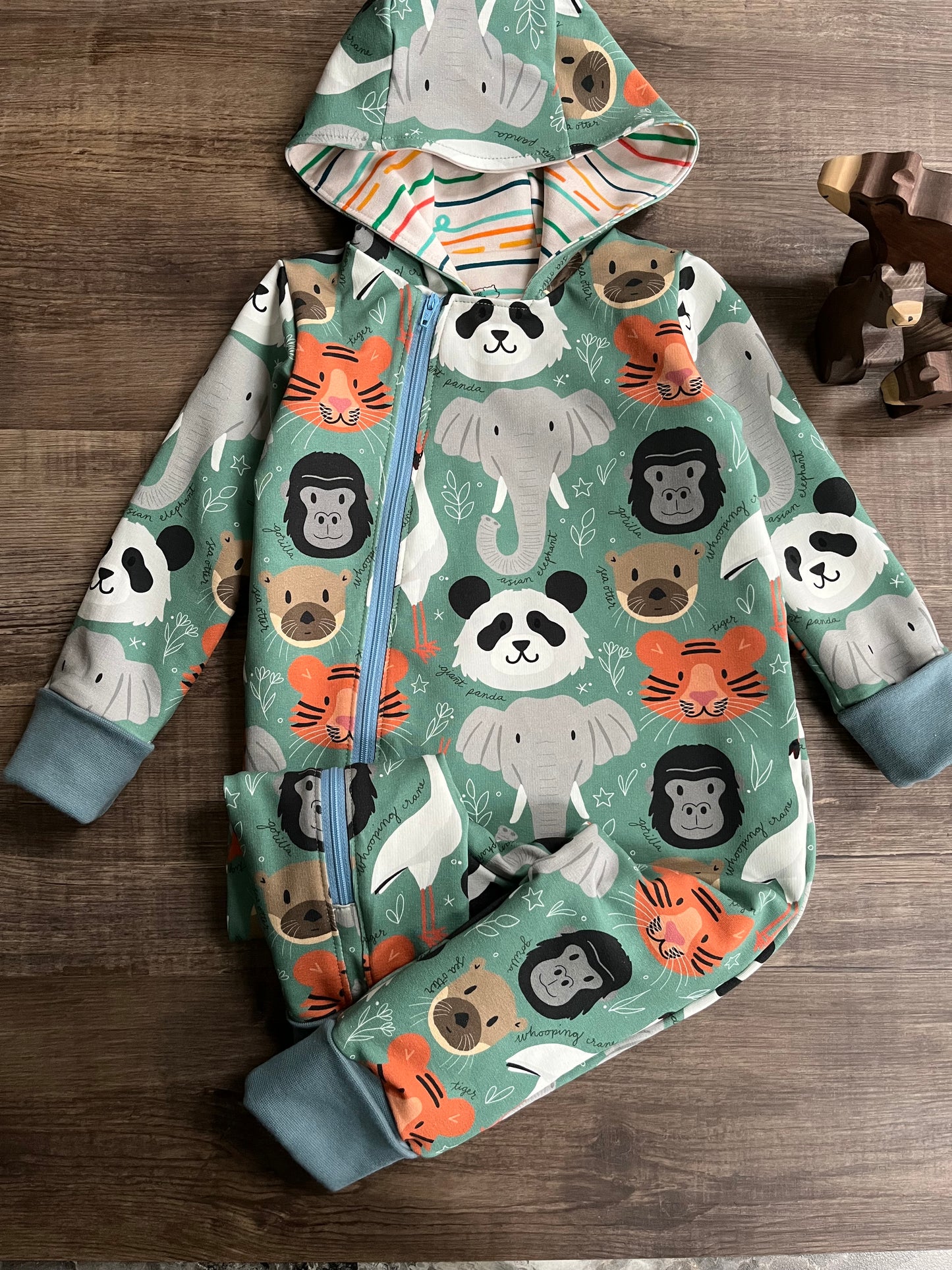 Animals Green - Long Zip Up Coverall - Ready To Post 12-18m