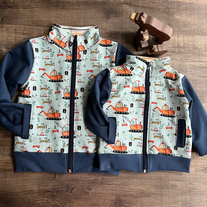 Dino construction - zip up jackets - ready to post