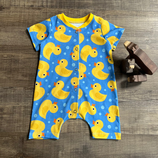 Yellow Ducks- popper down romper - ready to post 3-6m