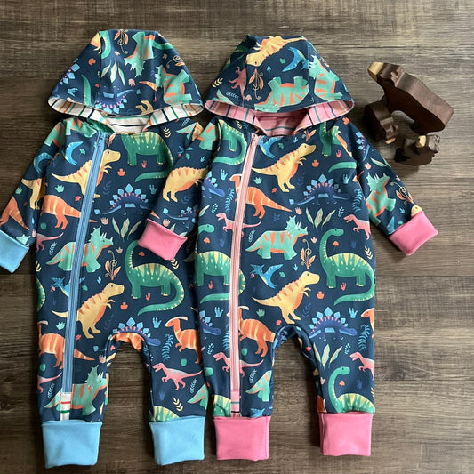Dinos - Long Zip Up Coverall - 0-3m Ready to Post