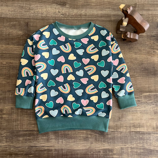 Hearts and Rainbows Slouchy Sleeve Jumper - Ready to Post