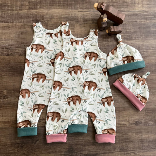 Harem Romper and knotted hats set - Sloths