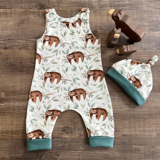 Harem Romper and knotted hats set - Sloths