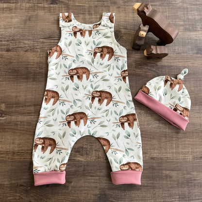 Harem Romper and knotted hats set - Sloths