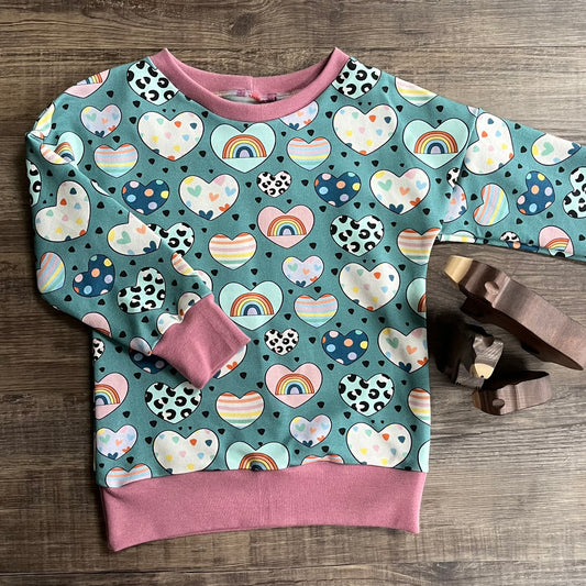Happy Hearts Slouchy Sleeve jumper - Ready to Post