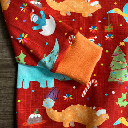 Christmas Dinos Slouchy Sleeve jumper - Ready to Post