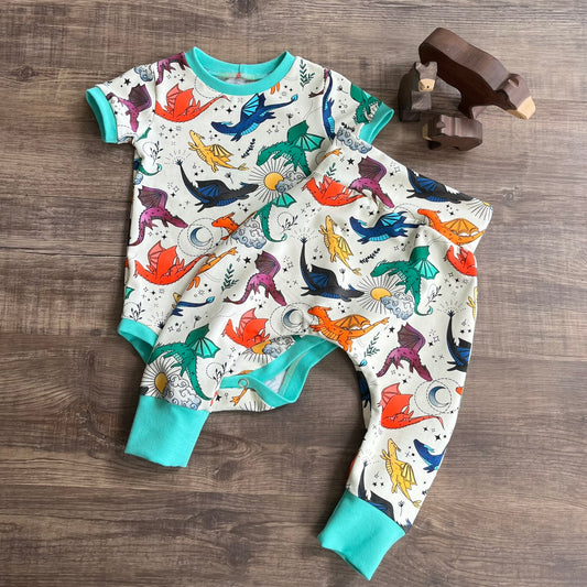 Dragons - Natural - bodysuit and harem set - 6-12m